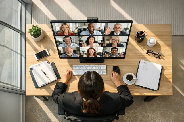 online, meeting, learning, class, virtual, skype, zoom, video, conference, videoconference, webinar, remote, working, work, from, home, computer, businessman, desk, teacher, e-lear
