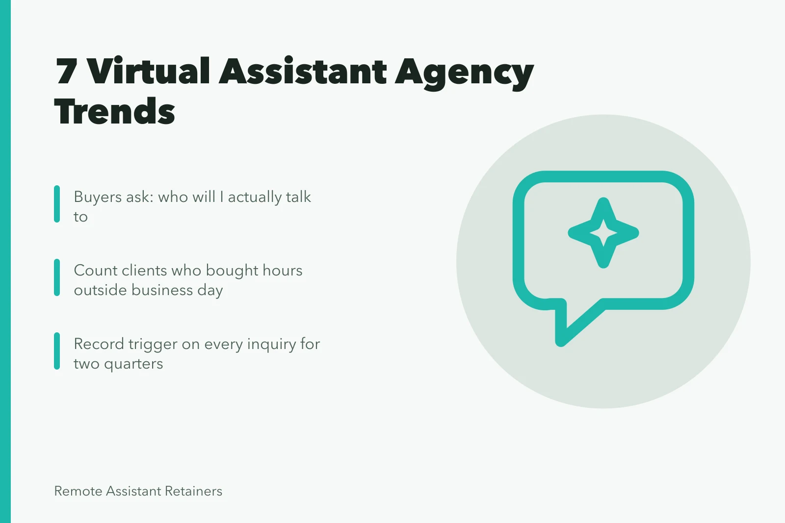 Card showing seven virtual assistant agency trends and pipeline evidence. 7 things worth knowing about virtual assistant agency trends